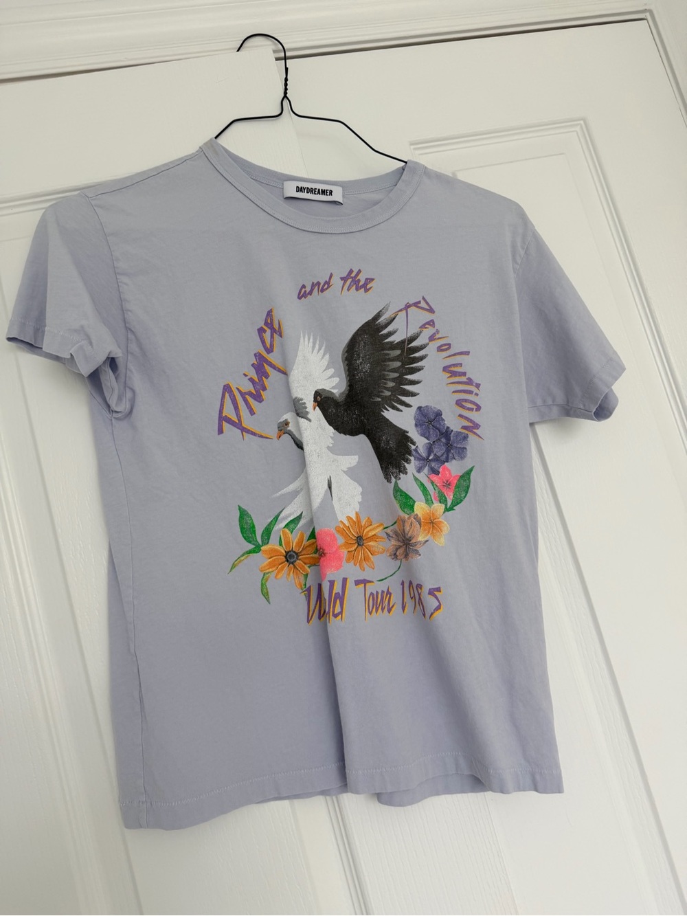 Daydreamer women’s Lavender Graphic Tee with Floral and Dove Print